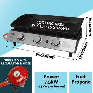Dellonda 3 Burner Portable Gas Plancha