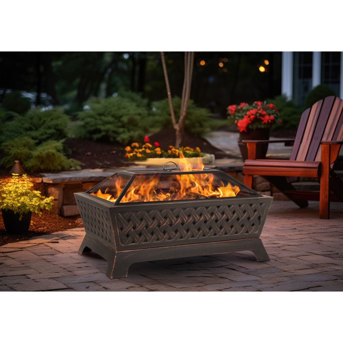 Fire Pit 89cm Rectangular Outdoor Antique Bronze Effect