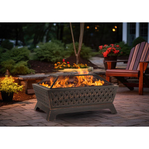 Fire Pit 89cm Rectangular Outdoor Antique Bronze Effect