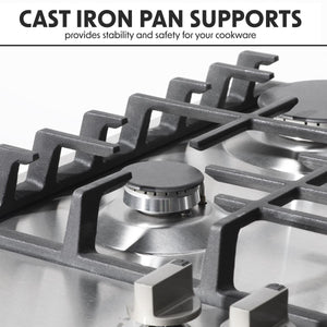 Baridi Gas Hob with 5 Cooking Zones 70cm - Stainless Steel