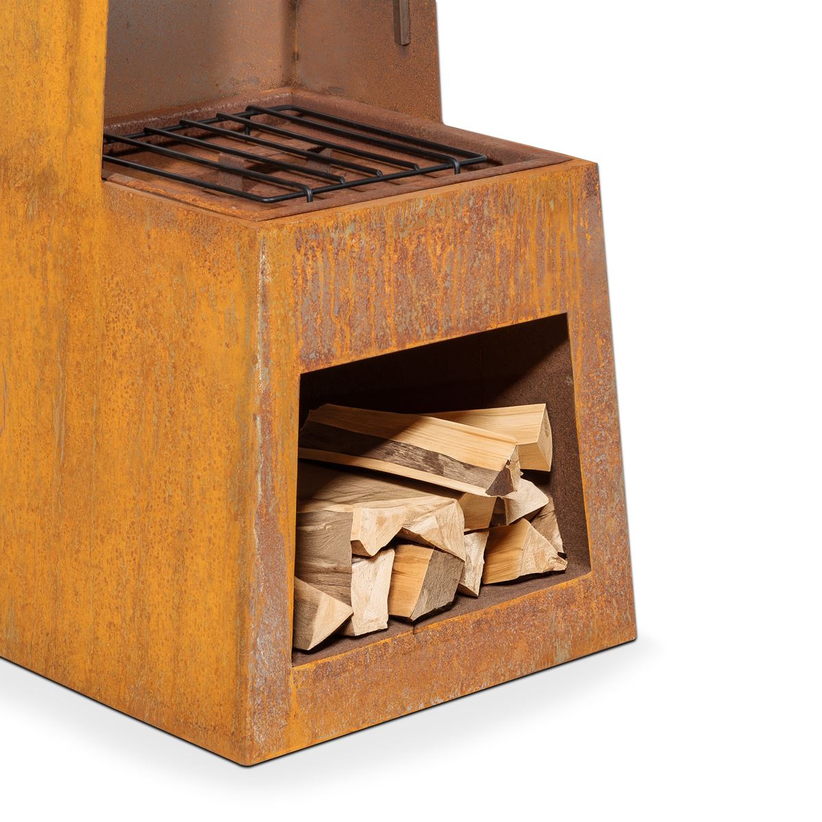 Outdoor Chiminea Fireplace Heater Firewood Storage - Corten Steel