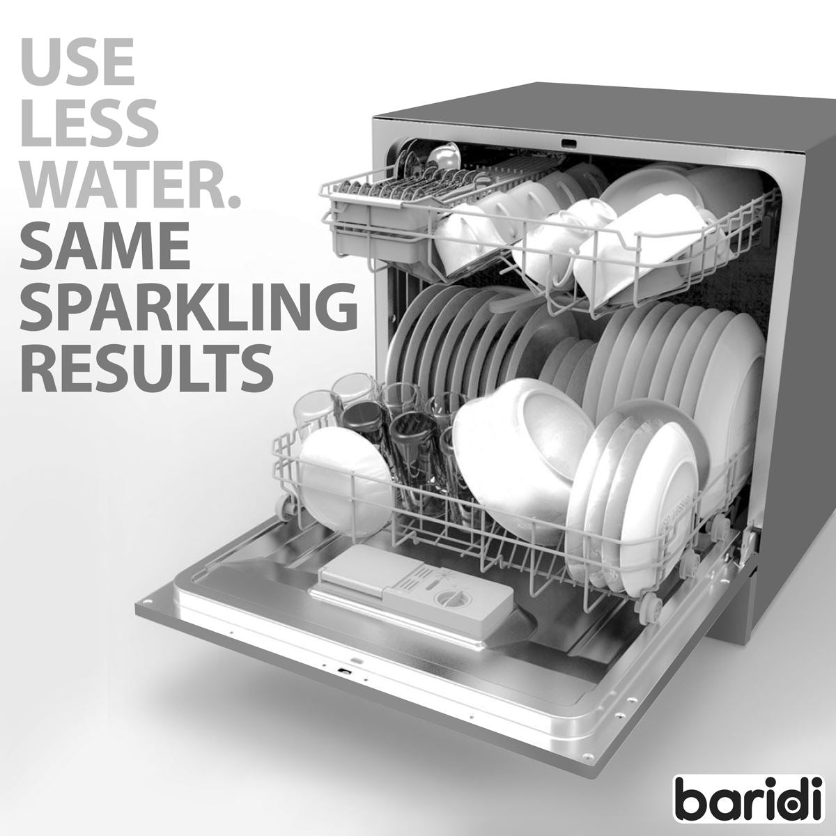 Baridi Tabletop Dishwasher 8 Place Settings 8L Capacity - Silver