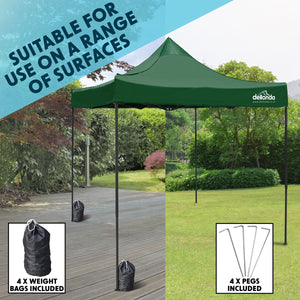 Dellonda Dark Green Premium 3 x 3m Pop-Up Gazebo, PVC Coated, Water Resistant Fabric, Supplied with Carry Bag & Accesories