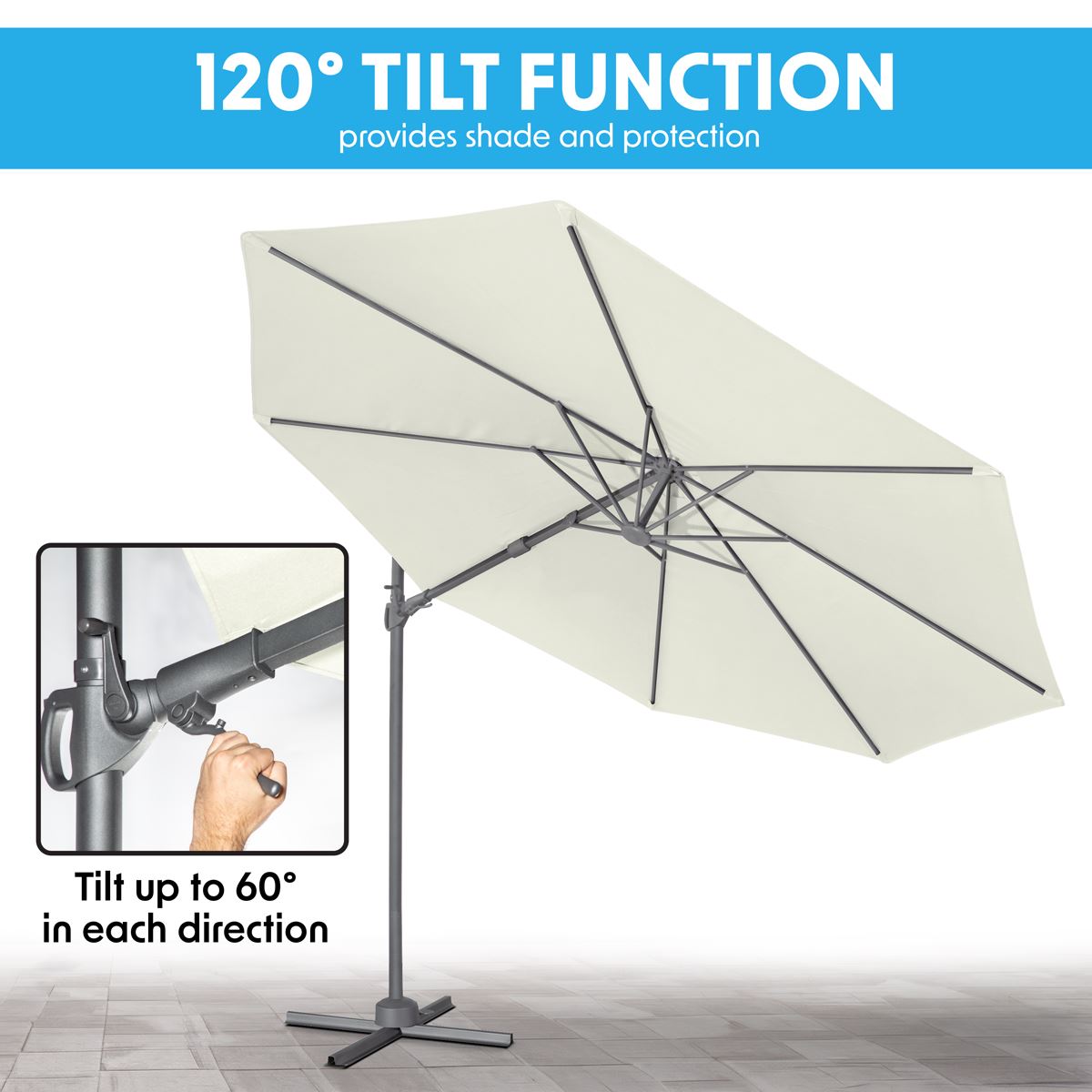 Dellonda Cantilever Parasol with 360° Rotation, Tilt & Cover 3m - Cream