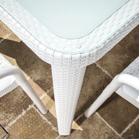 Dellonda Weather-Resistant Polypropylene/Fibreglass Dining Table with Tempered Glass Top - Ivory White