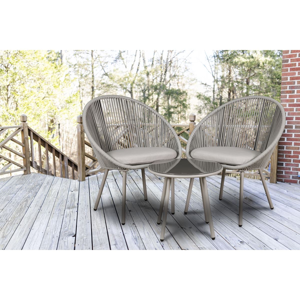 Dellonda Como Steel Bistro Set with Tempered Glass Tabletop 3pc