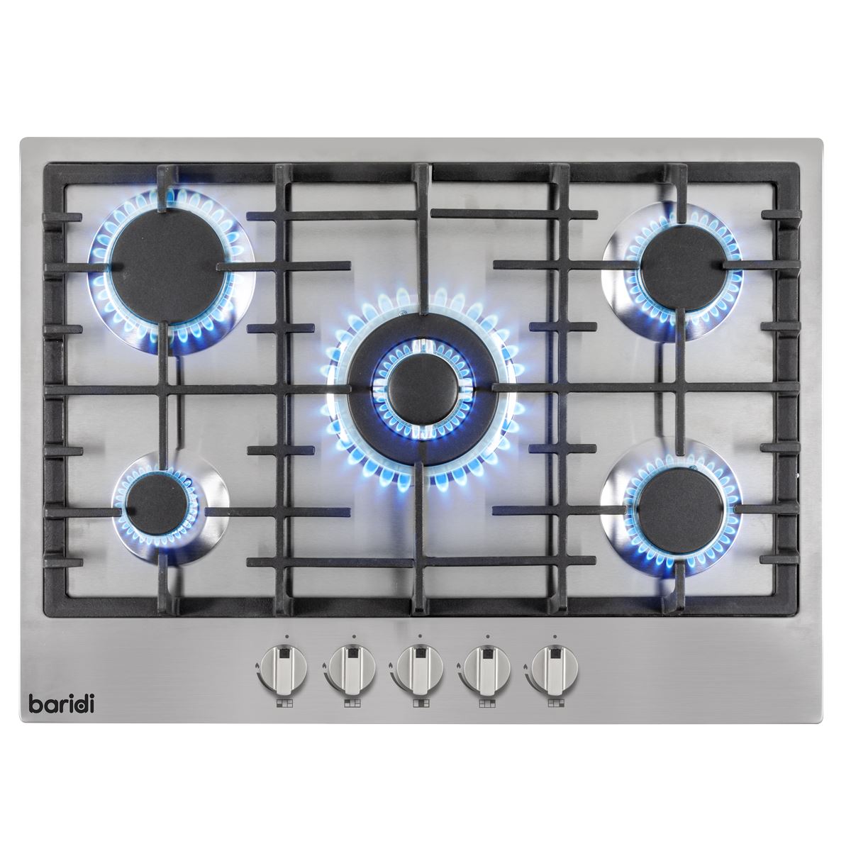 Baridi Gas Hob with 5 Cooking Zones 70cm - Stainless Steel