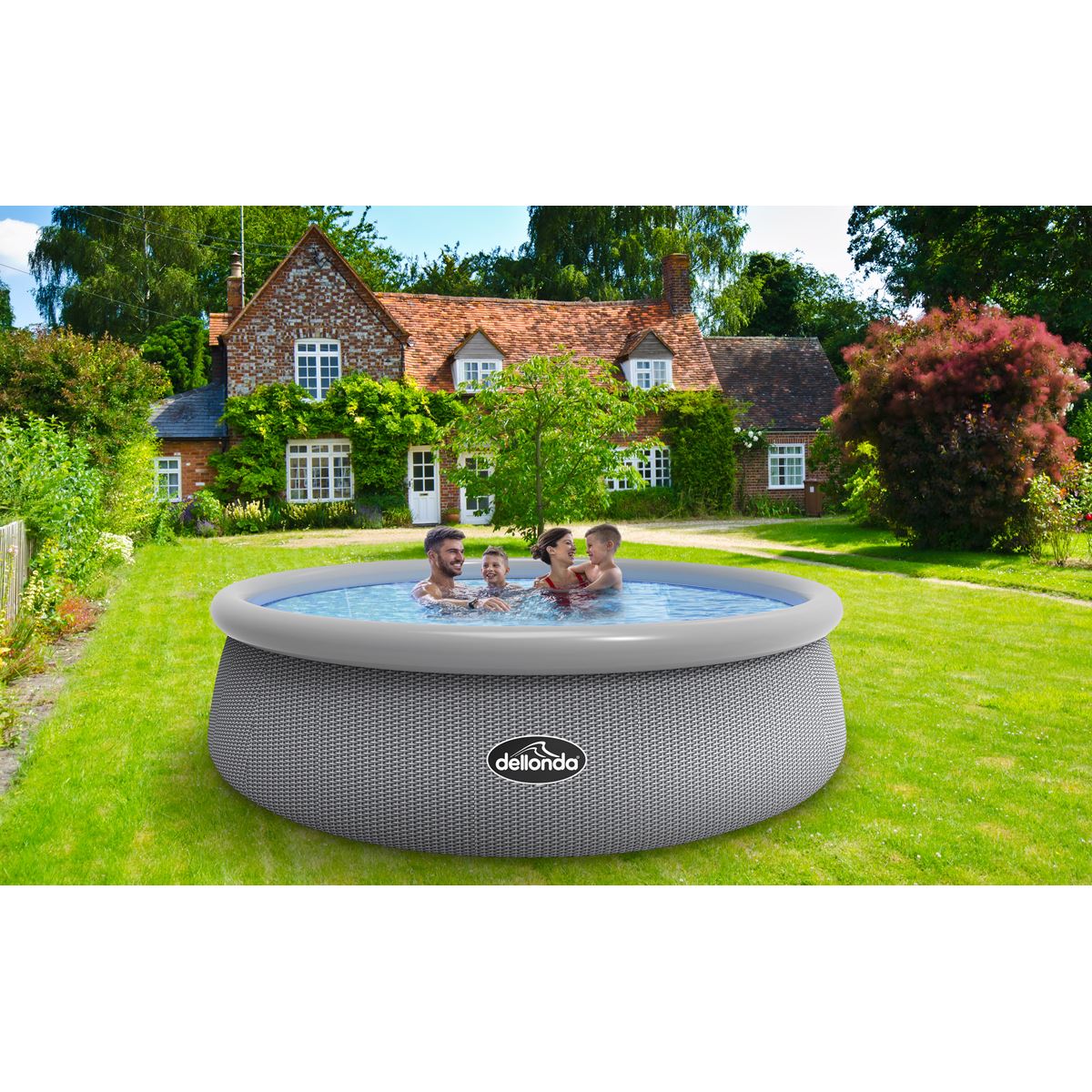 Dellonda Paddling/Swimming Pool & Pump 15ft - Gray Rattan Effect
