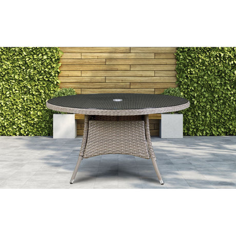 Dellonda Chester Rattan Wicker Round Outdoor Dining Table with Tempered Glass Top
