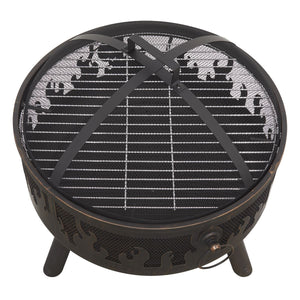 Dellonda Deluxe Fire Pit Fireplace Outdoor Patio Heater, Cooking Grill & Poker 61cm