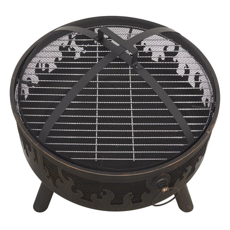 Deluxe Fire Pit Fireplace Outdoor Patio Heater, Cooking Grill & Poker 61cm