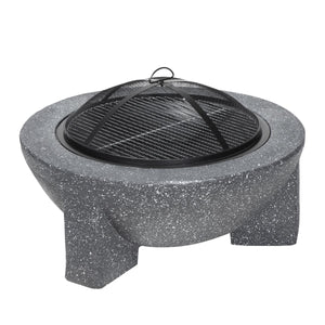 Dellonda Round MgO Fire Pit with BBQ Grill, Ø75cm, Safety Mesh Screen - Dark Grey