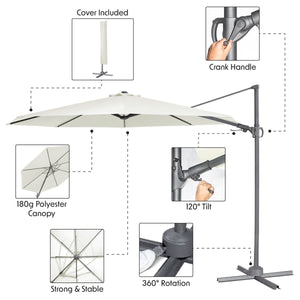 Dellonda Cantilever Parasol with 360° Rotation, Tilt & Cover 3m - Cream