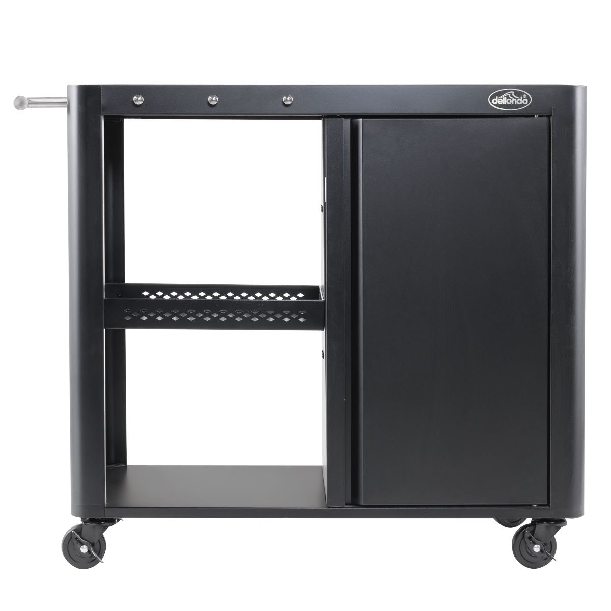 Dellonda BBQ/Plancha Workstation Trolley with Cupboard, Extension Table & Utensil Hooks, Black