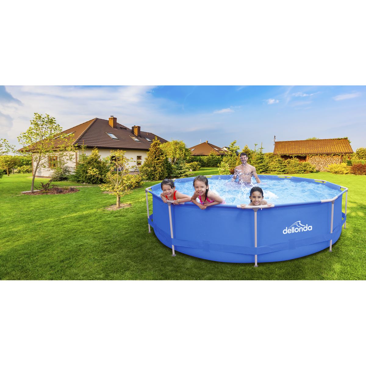 Dellonda Steel Frame Round Swimming Pool with Filter Pump 12ft - Blue