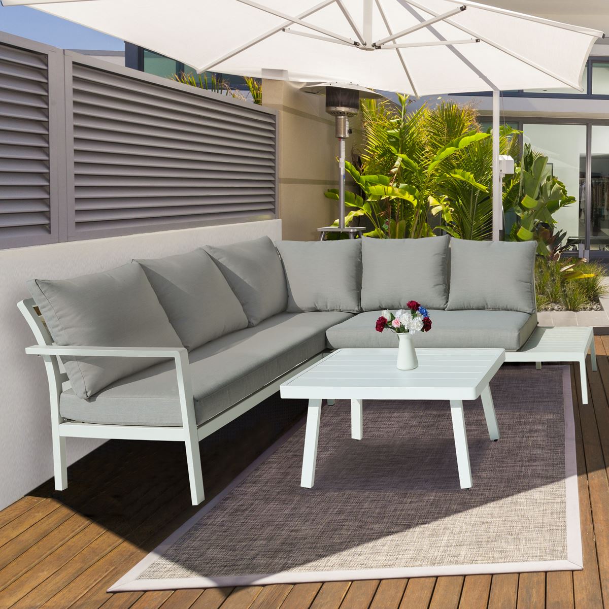 Dellonda Kyoto Aluminium Outdoor Corner Sofa & Coffee Table Set 3 Piece