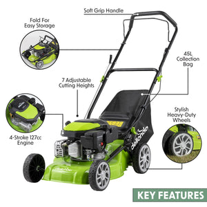 Dellonda Hand-Propelled Petrol Lawnmower Grass Cutter, 127cc 16"/41cm 4-Stroke