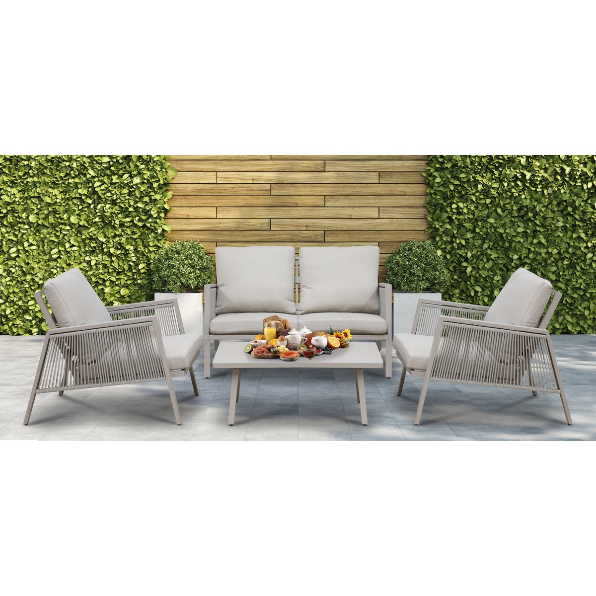 Dellonda Fusion Aluminium Outdoor Sofa Arm Chairs & Coffee Table Set 4 Piece
