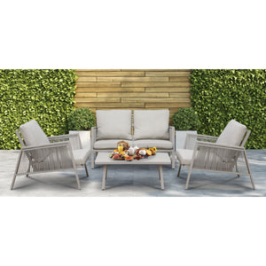 Dellonda Fusion Aluminium Outdoor Sofa Arm Chairs & Coffee Table Set 4 Piece
