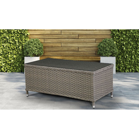 Dellonda Chester Rattan Wicker Outdoor Balcony Table with Tempered Glass Top