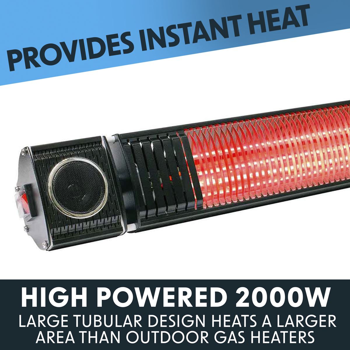 Dellonda Infrared Outdoor 2000W Patio Heater with Speakers, Black