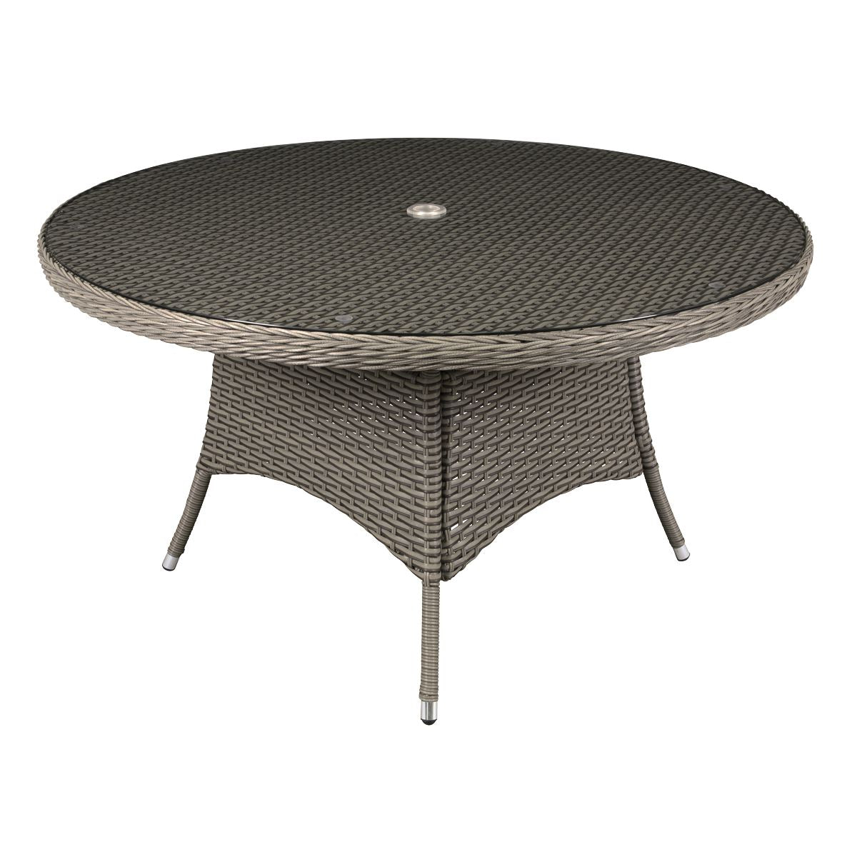 Dellonda Chester Rattan Wicker Round Outdoor Dining Table with Tempered Glass Top
