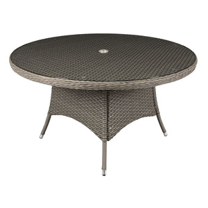Dellonda Chester Rattan Wicker Round Outdoor Dining Table with Tempered Glass Top