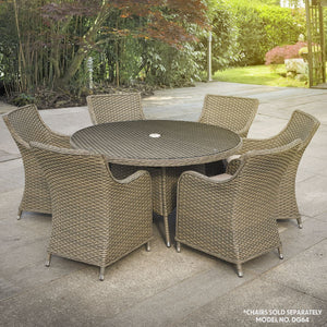 Dellonda Chester Rattan Wicker Round Outdoor Dining Table with Tempered Glass Top