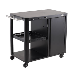 Dellonda BBQ/Plancha Workstation Trolley with Cupboard, Extension Table & Utensil Hooks, Black