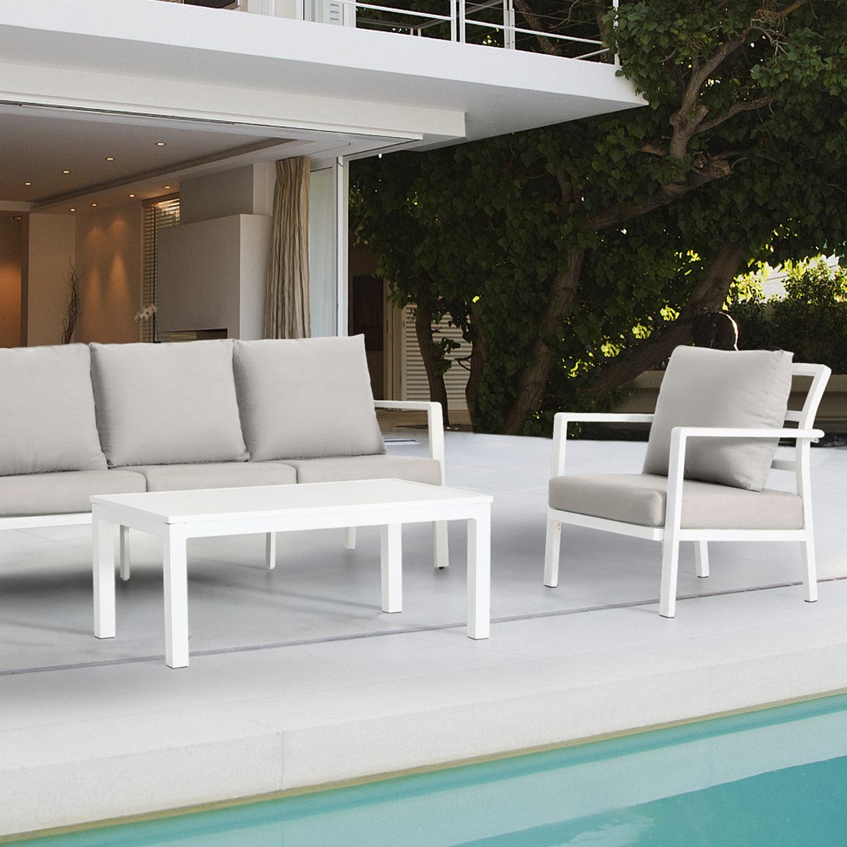 Dellonda Kyoto Aluminium Outdoor Sofa & Coffee Table Set 4 Piece