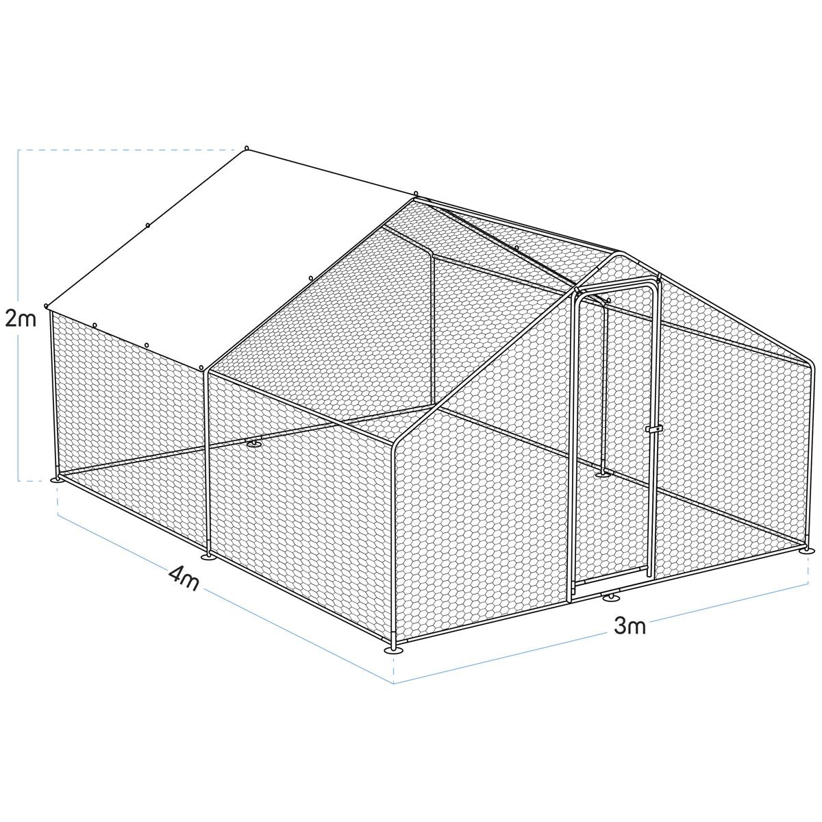 Dellonda Walk-In Galvanized Steel Chicken Run with Roof Cover & PVC Coated Chicken Wire