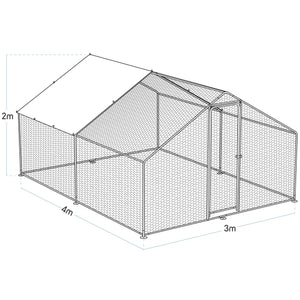 Dellonda Walk-In Galvanized Steel Chicken Run with Roof Cover & PVC Coated Chicken Wire