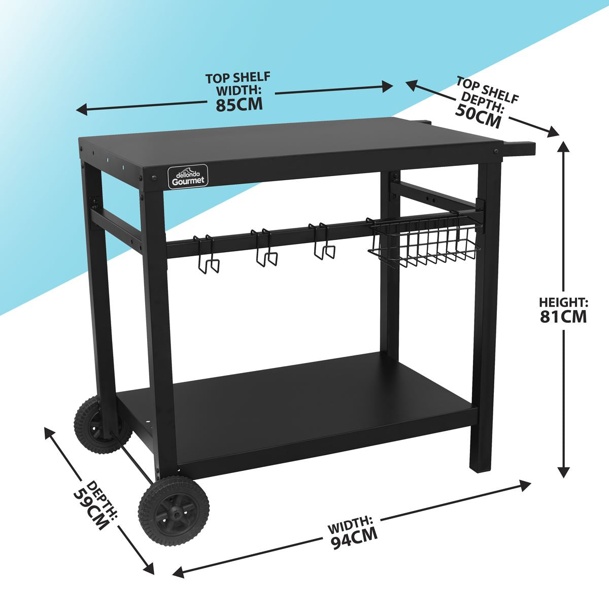 Dellonda Plancha Trolley with Utensil Holder - Black