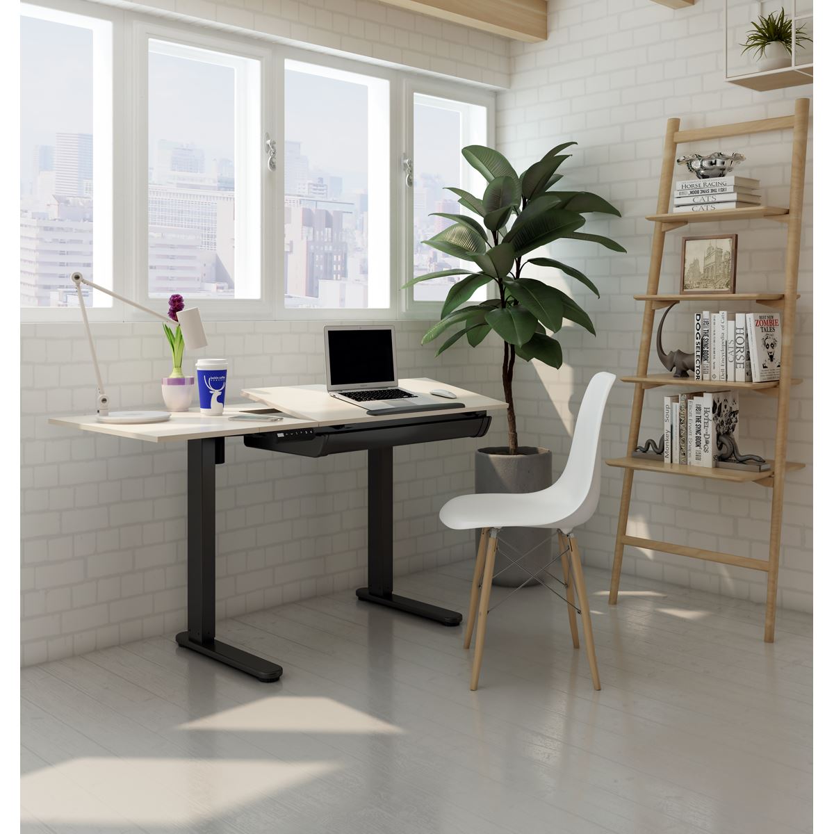 Dellonda Single Motor Ultra-Quiet Electric Adjustable Drawing Table with 40° Tilt, Drawer & Side Table