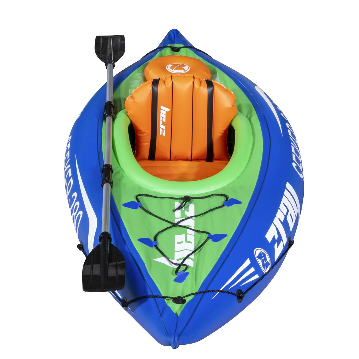 Dellonda Inflatable One-Person Kayak/Canoe Set with Pump, Carry Bag & Aluminium Oar - Blue/Green