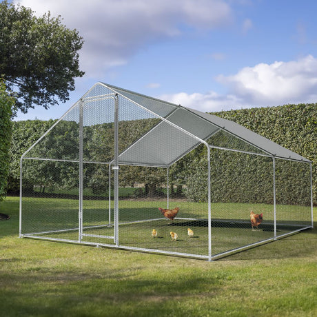 Dellonda Walk-In Galvanized Steel Chicken Run with Roof Cover & PVC Coated Chicken Wire