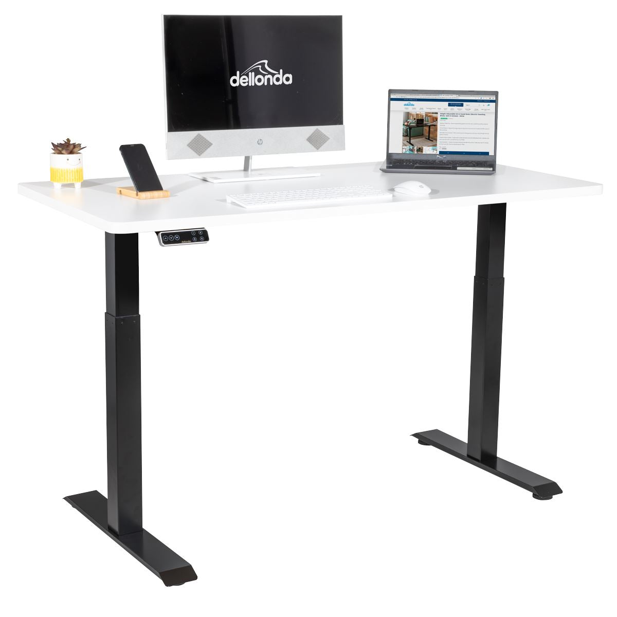 Dellonda White Electric Height Adjustable Standing Desk, 1400 x 700mm Dual Motor 100kg
