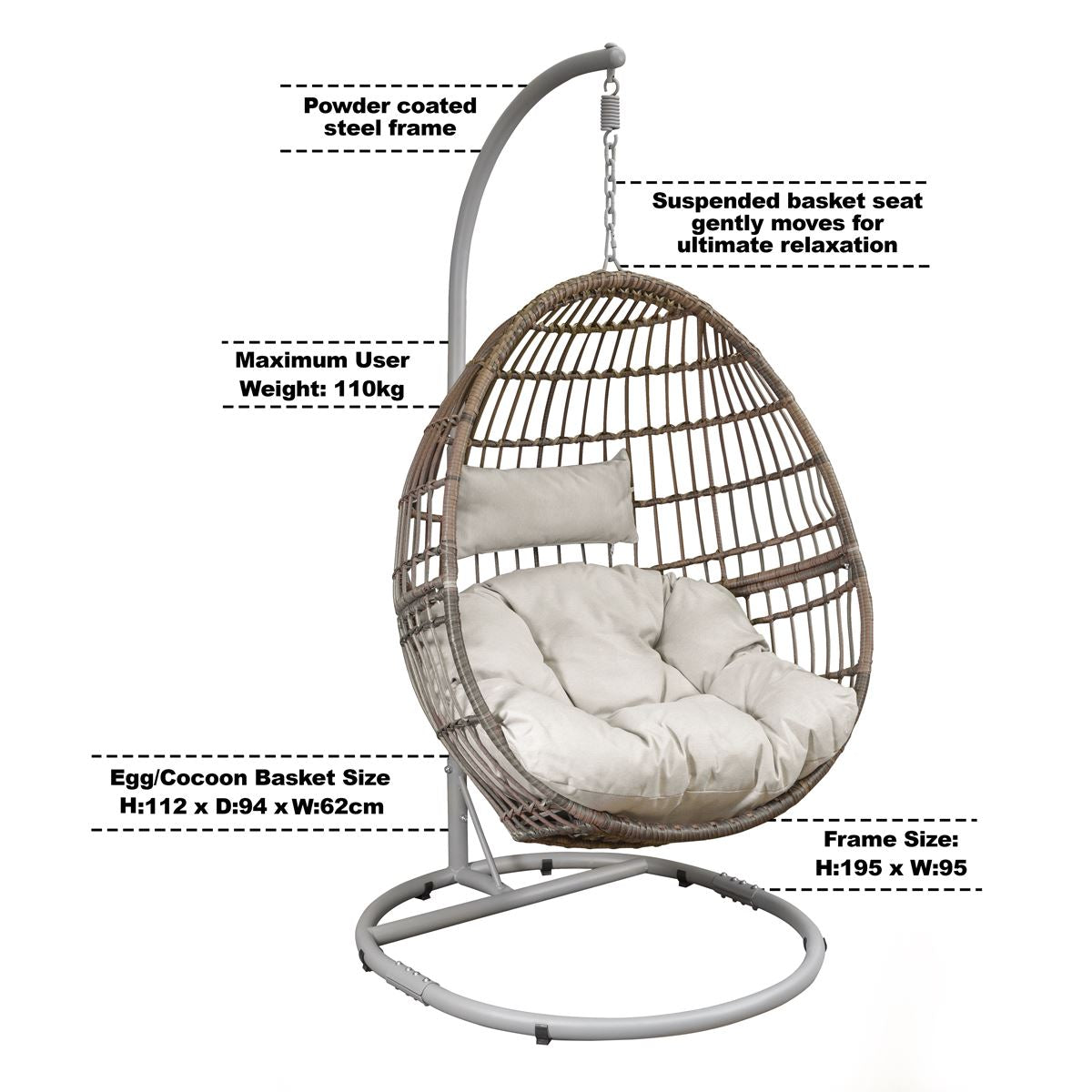 Dellonda Single Swinging Egg Chair with Cushion