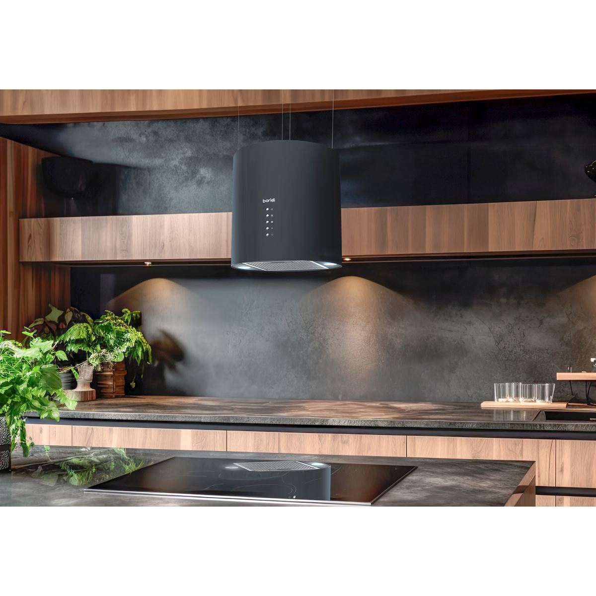Baridi Round Island Cooker Hood 35cm - Black