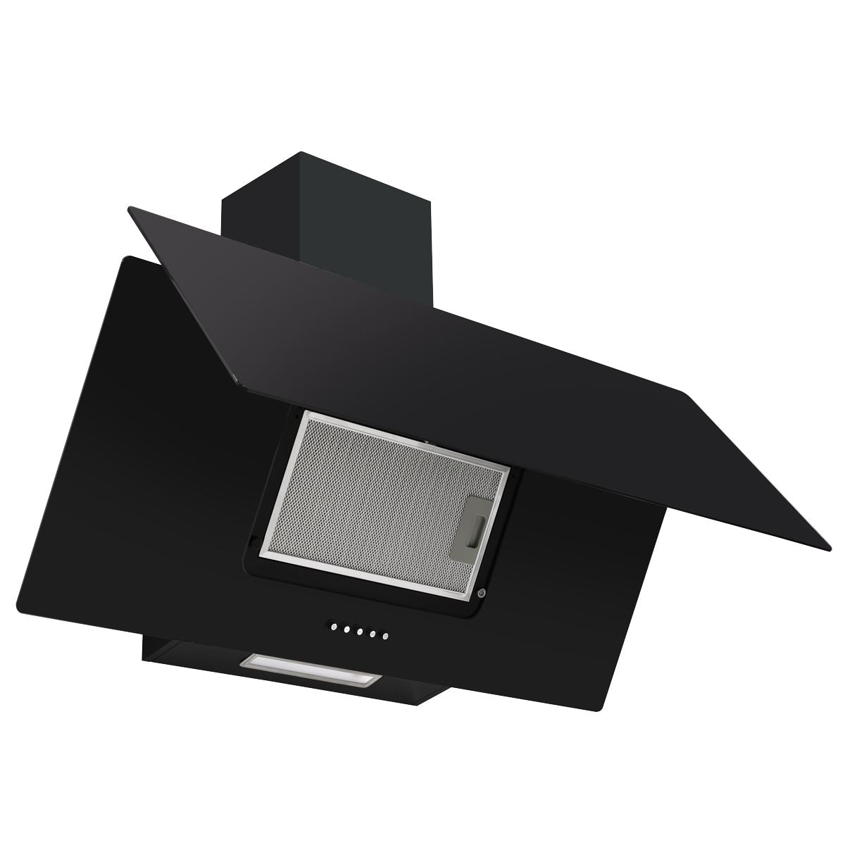 Baridi Angled Chimney Cooker Hood with Carbon Filters & LED Lamp 90cm, Energy Class A - Black Glass