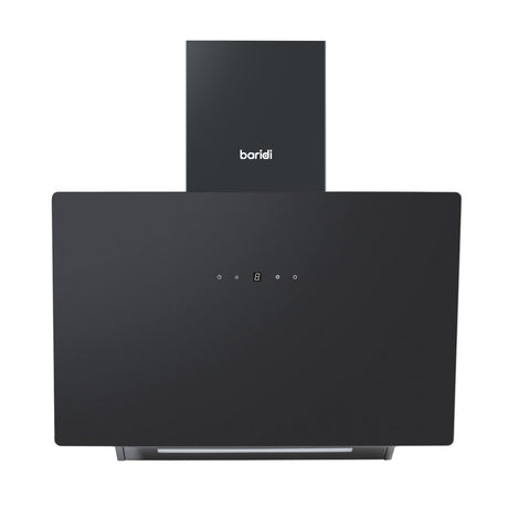 Baridi Angled Chimney Cooker Hood with Touch Controls & Carbon Filters 60cm - Black Glass