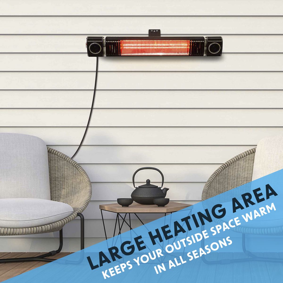 Dellonda Infrared Outdoor 2000W Patio Heater with Speakers, Black