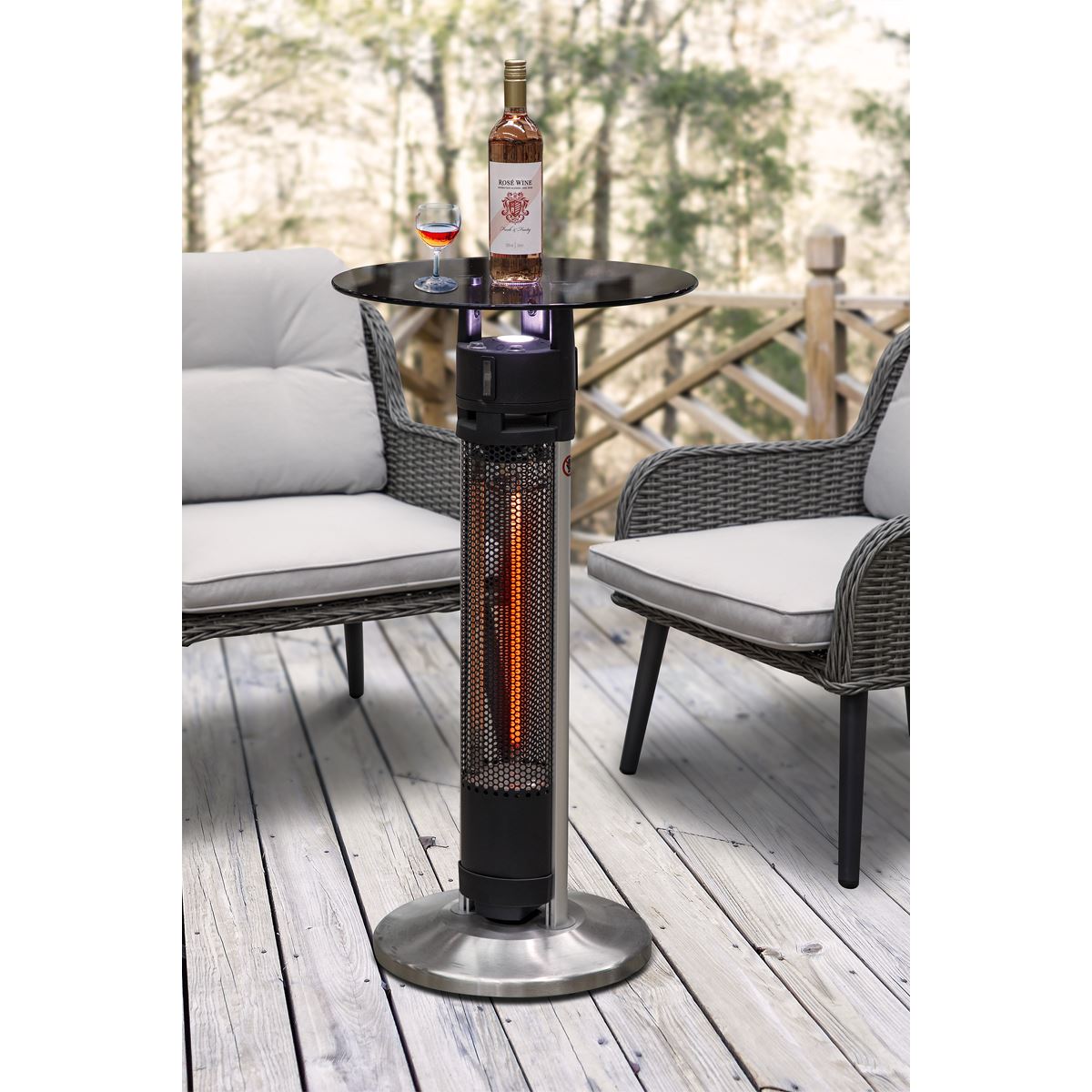 Dellonda Bistro Table with 1600W Heater, 95cm, Black/Stainless Steel