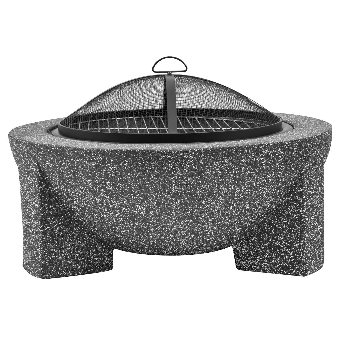 Dellonda Round MgO Fire Pit with BBQ Grill, Ø75cm, Safety Mesh Screen - Dark Grey