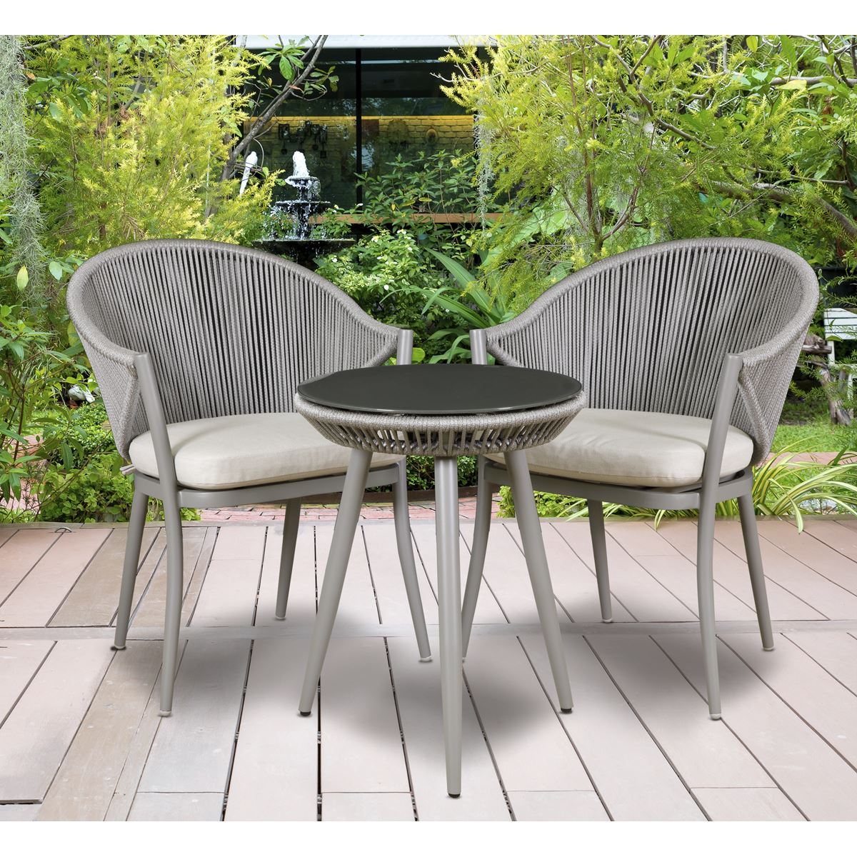 Dellonda Echo Aluminium Garden Furniture Balcony Set with Tempered Glass Tabletop 3pc