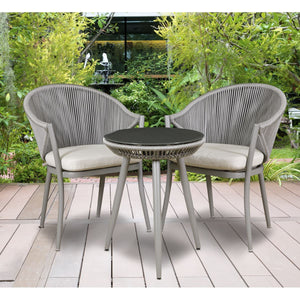 Dellonda Echo Aluminium Garden Furniture Balcony Set with Tempered Glass Tabletop 3pc