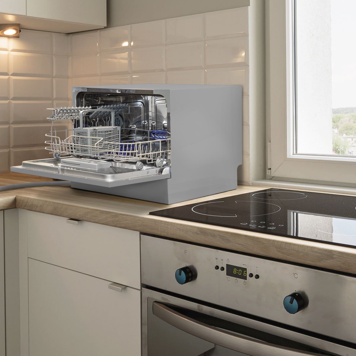 Baridi Tabletop Dishwasher 6 Place Settings 6.5L Capacity - Silver