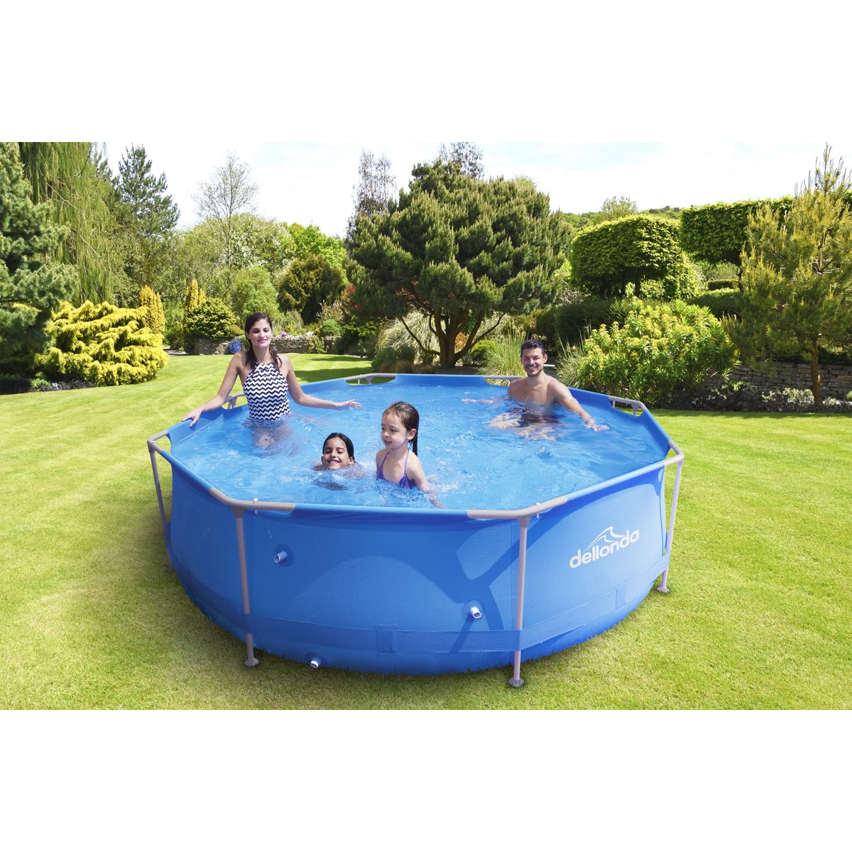 Dellonda Steel Frame Round Swimming Pool & Filter Pump 10ft - Blue