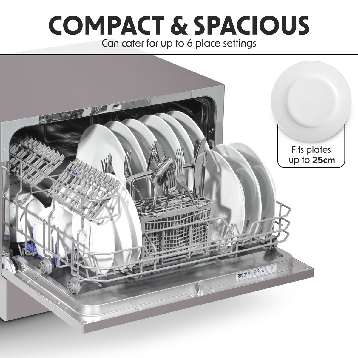 Baridi Tabletop Dishwasher 6 Place Settings 6.5L Capacity - Silver