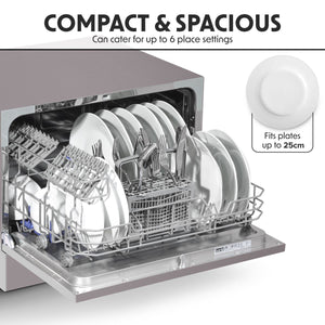 Baridi Tabletop Dishwasher 6 Place Settings 6.5L Capacity - Silver